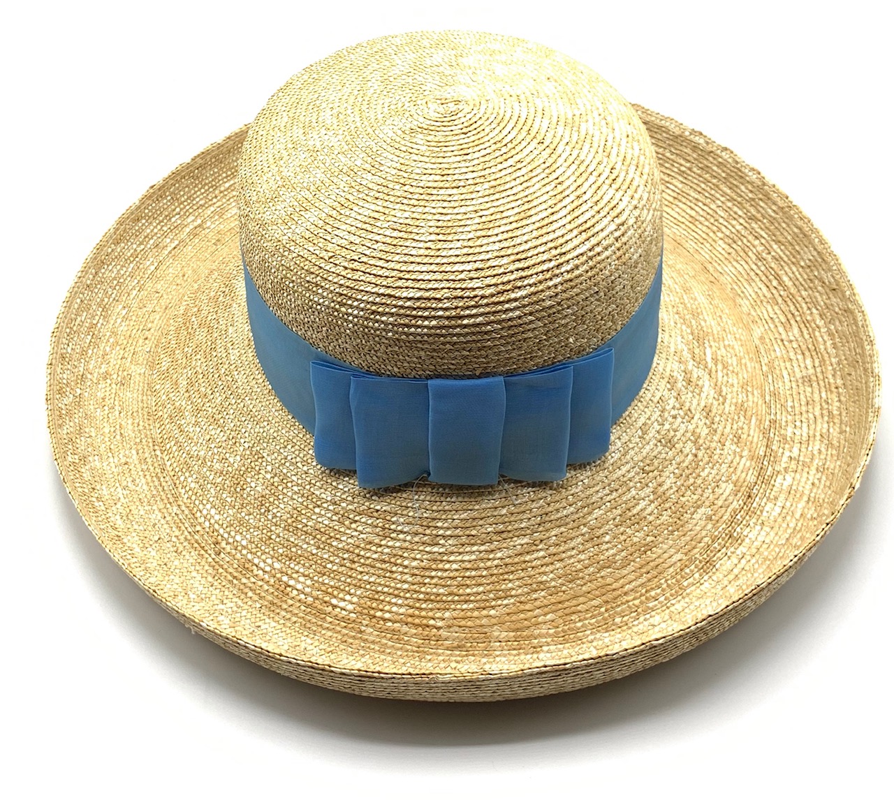 Woman  Grace hat in natural straw with a blue wide brim Size 57