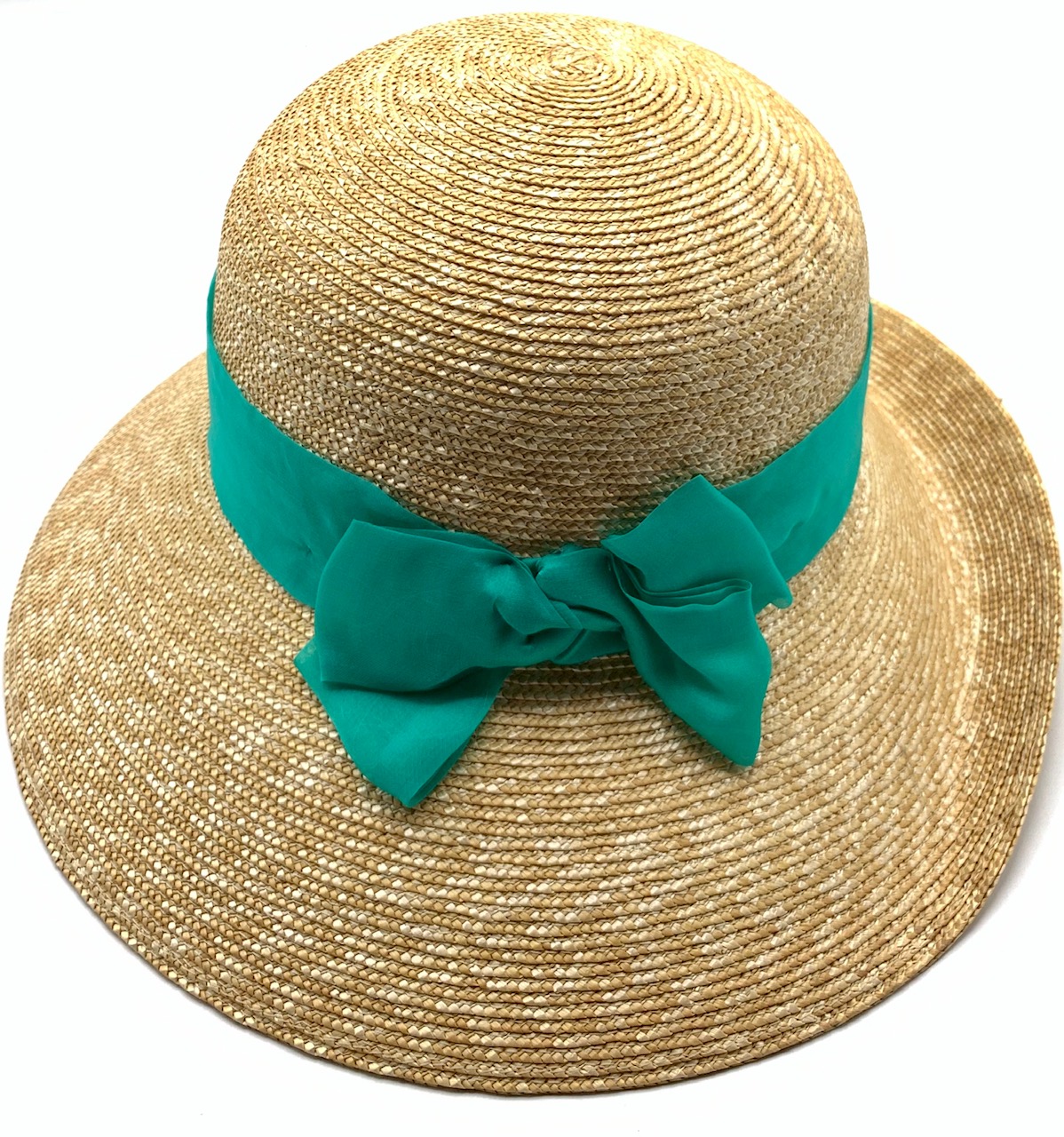 Woman Audrey hat in natural straw Emerald Green Size 57