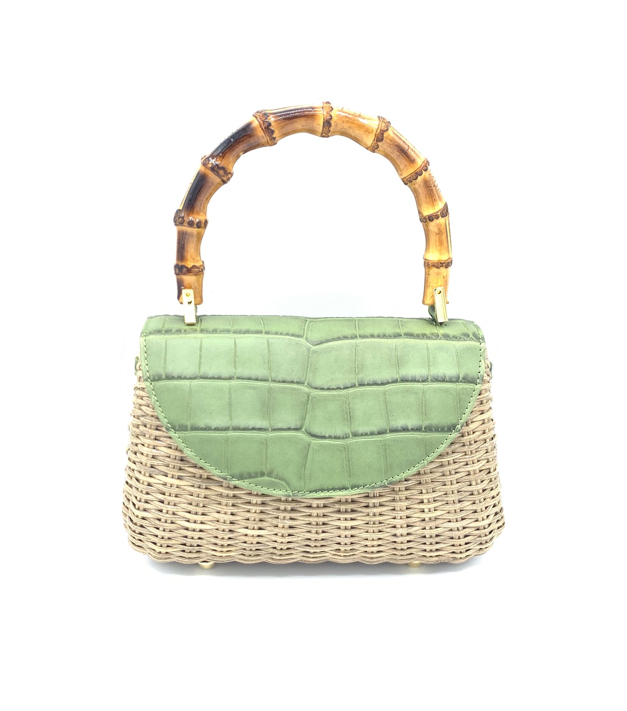 Shoulder bag Miami Cocco in natural wicker/tropical green